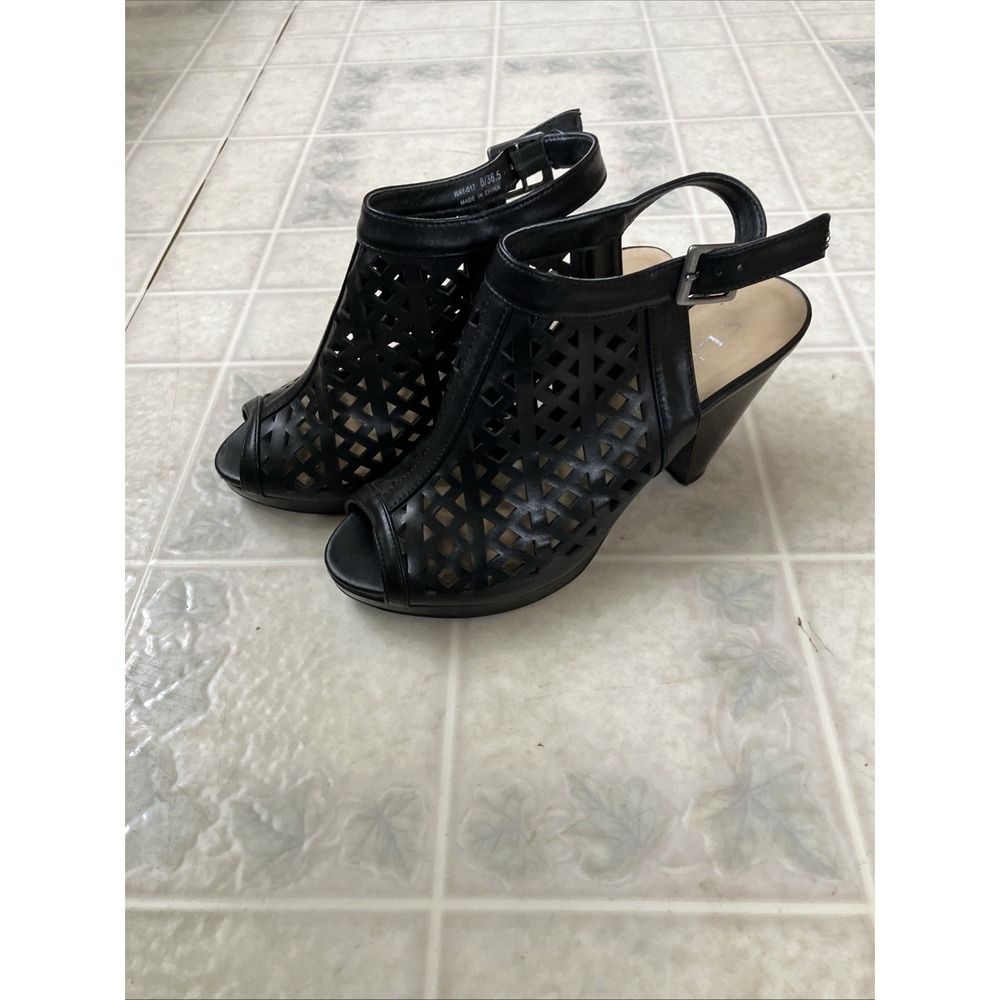 CL by Chinese Laundry Black Synthetic Peep‎ Toe Slingback Heels Sz 8 Goth grunge